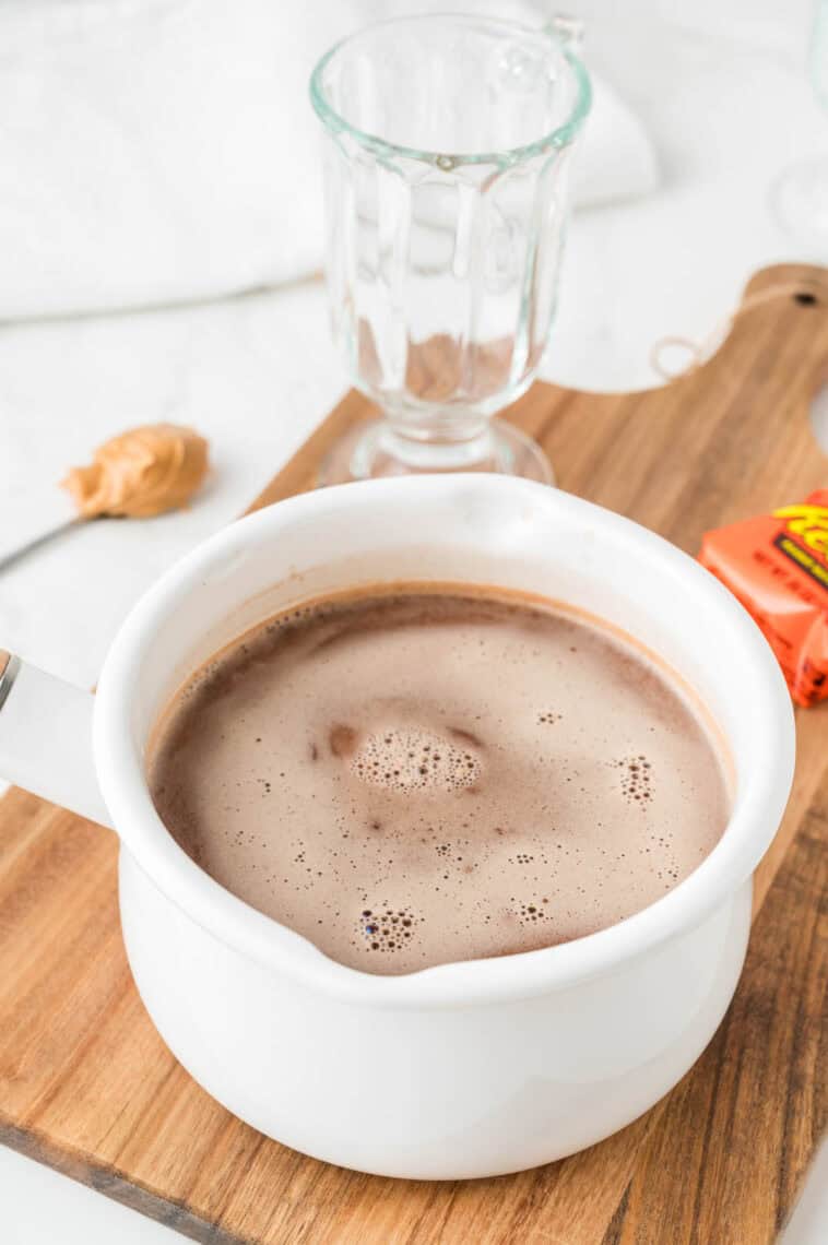 A pot of peanut butter hot chocolate.