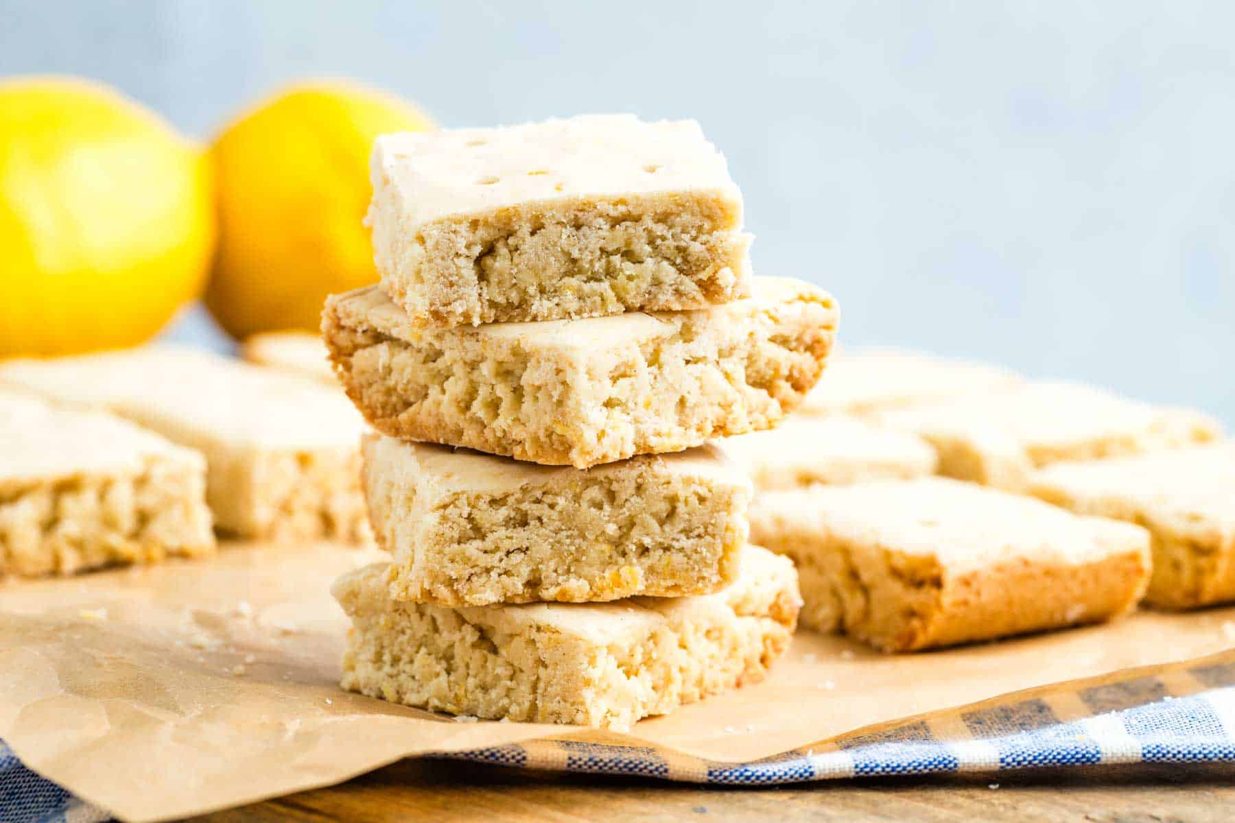 A stack of lemon shortbread cookies.