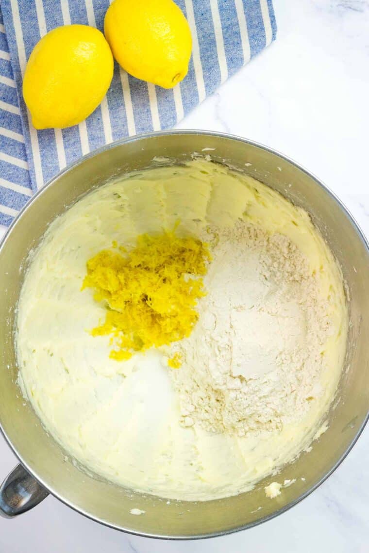 Lemon zest is added to creamed butter.