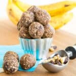 Chunky Monkey banana energy balls in a container.