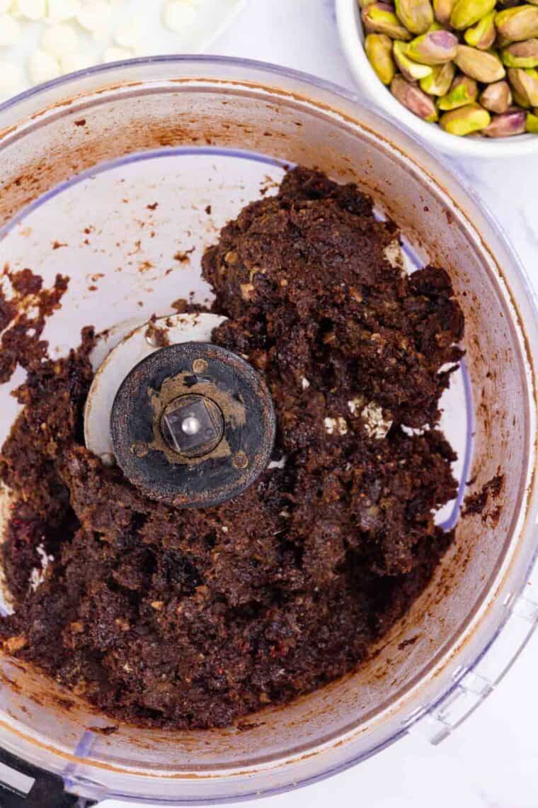 Cherry energy bars dough processed until smooth.