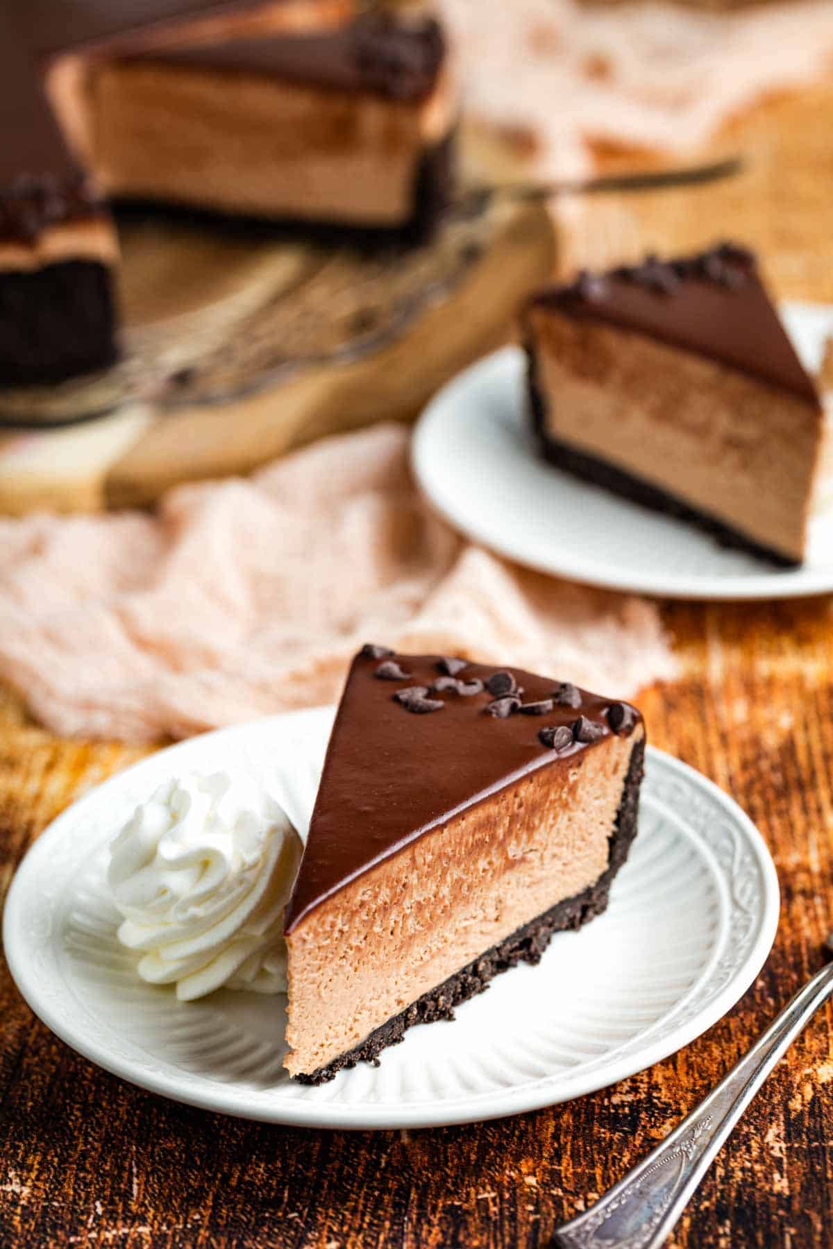 Slices of Nutella cheesecake on plates.