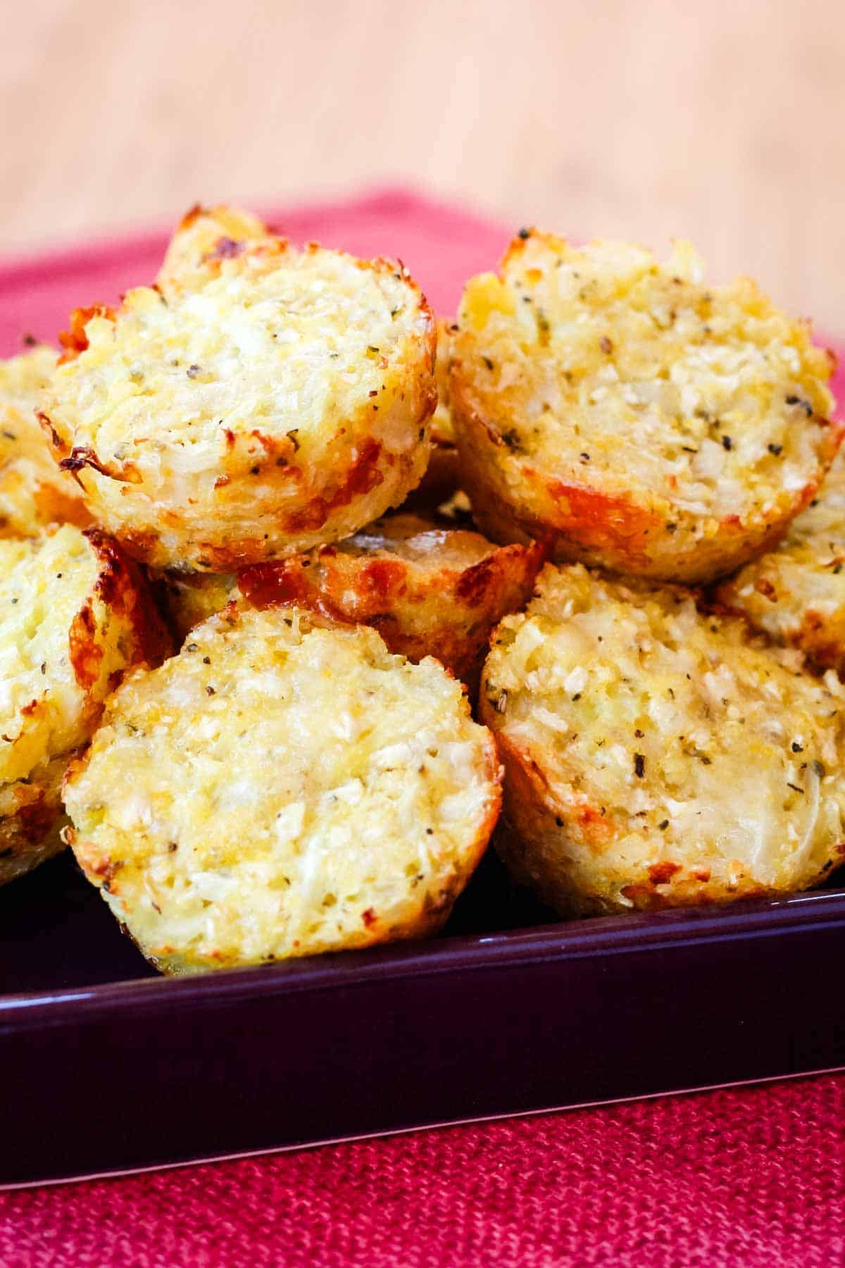 A closeup of mozzarella cauliflower tots.