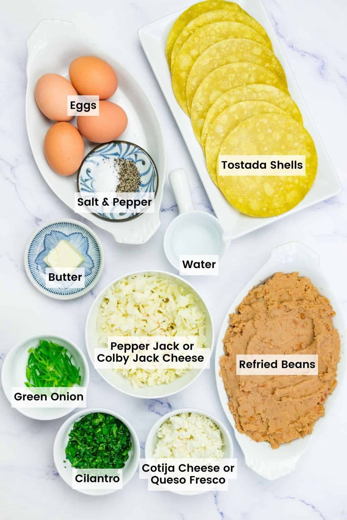 Ingredients for breakfast tostadas are text-labeled.