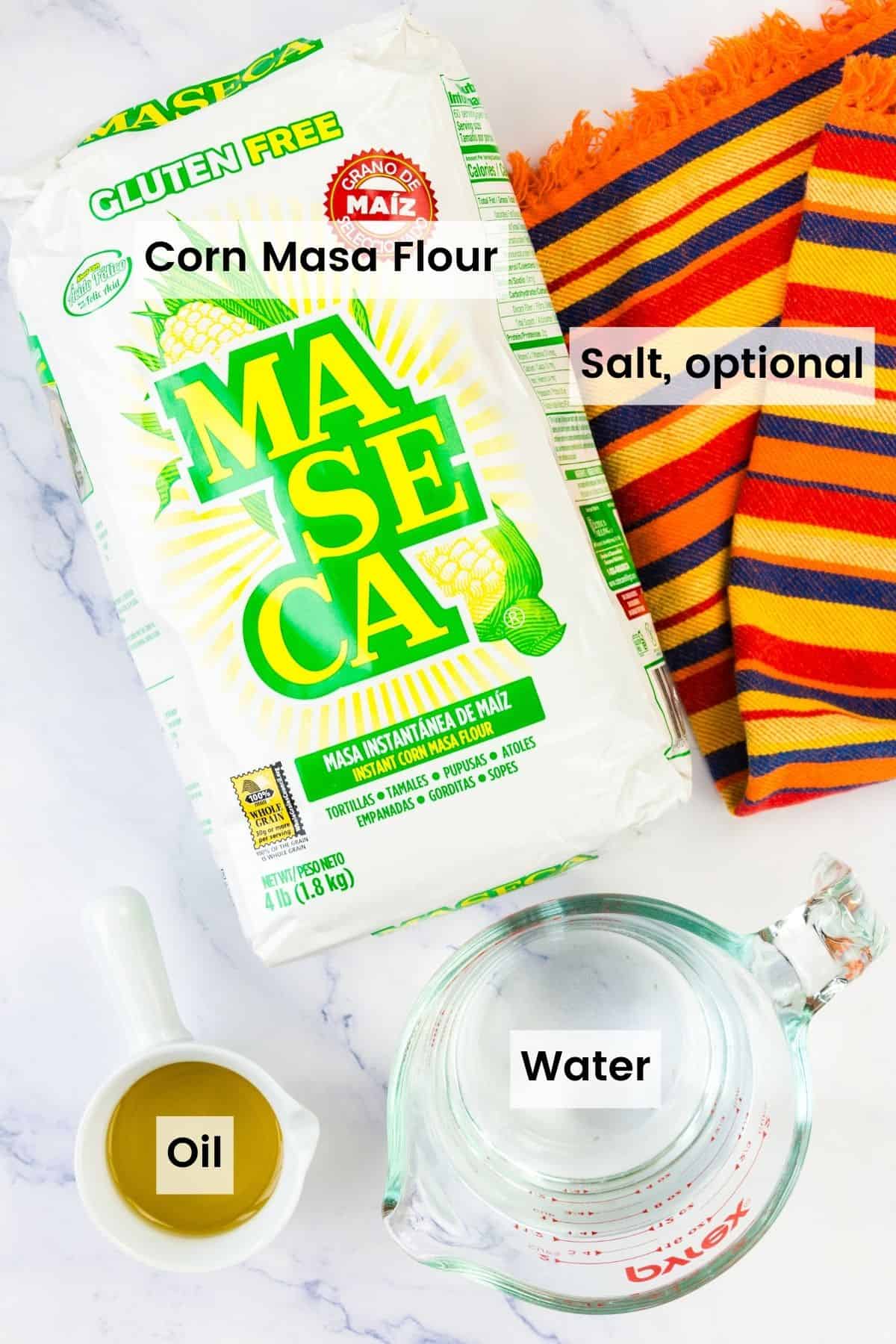Ingredients for corn tortillas are text-labele.
