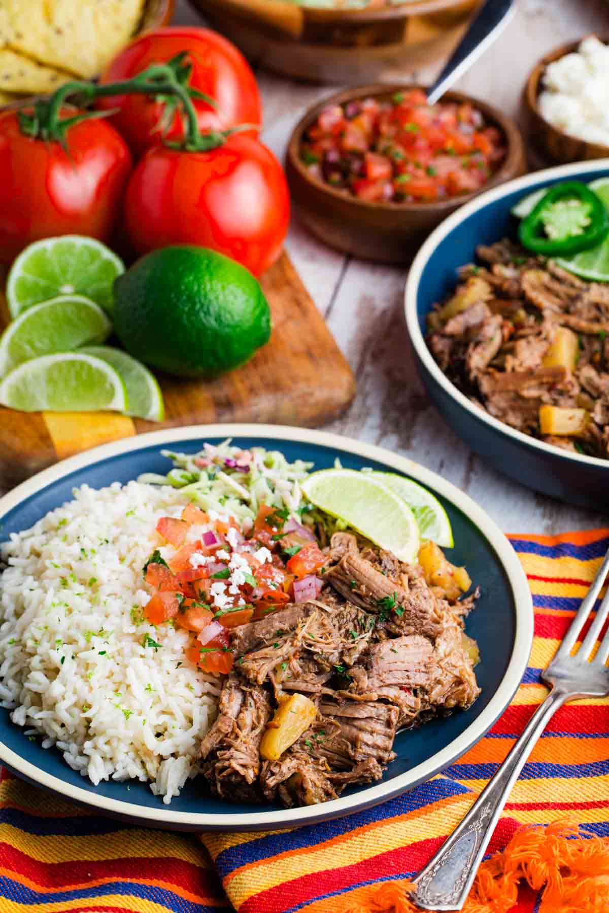 A plate of rice and barbacoa.