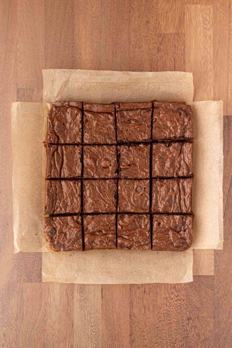 Mexican brownies are cut into 16 squares.