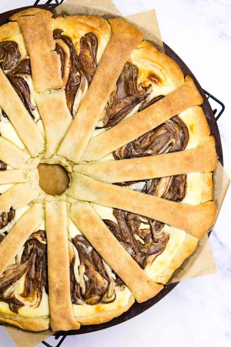 A round of Nutella pastry cools after baking.
