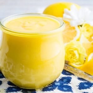 A jar of homemade lemon curd.