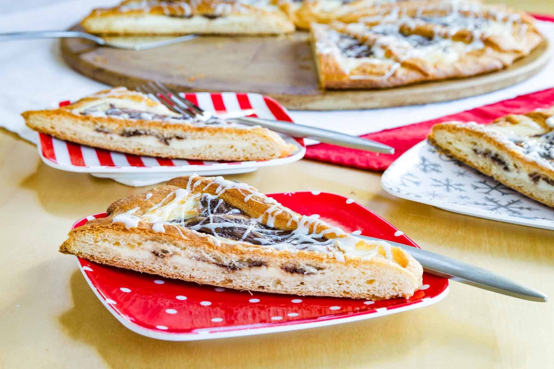 Plates with slices of Nutella pastry.