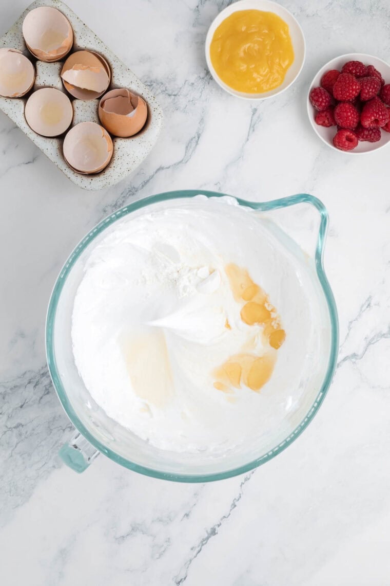 Vanilla is added to pavlova batter.