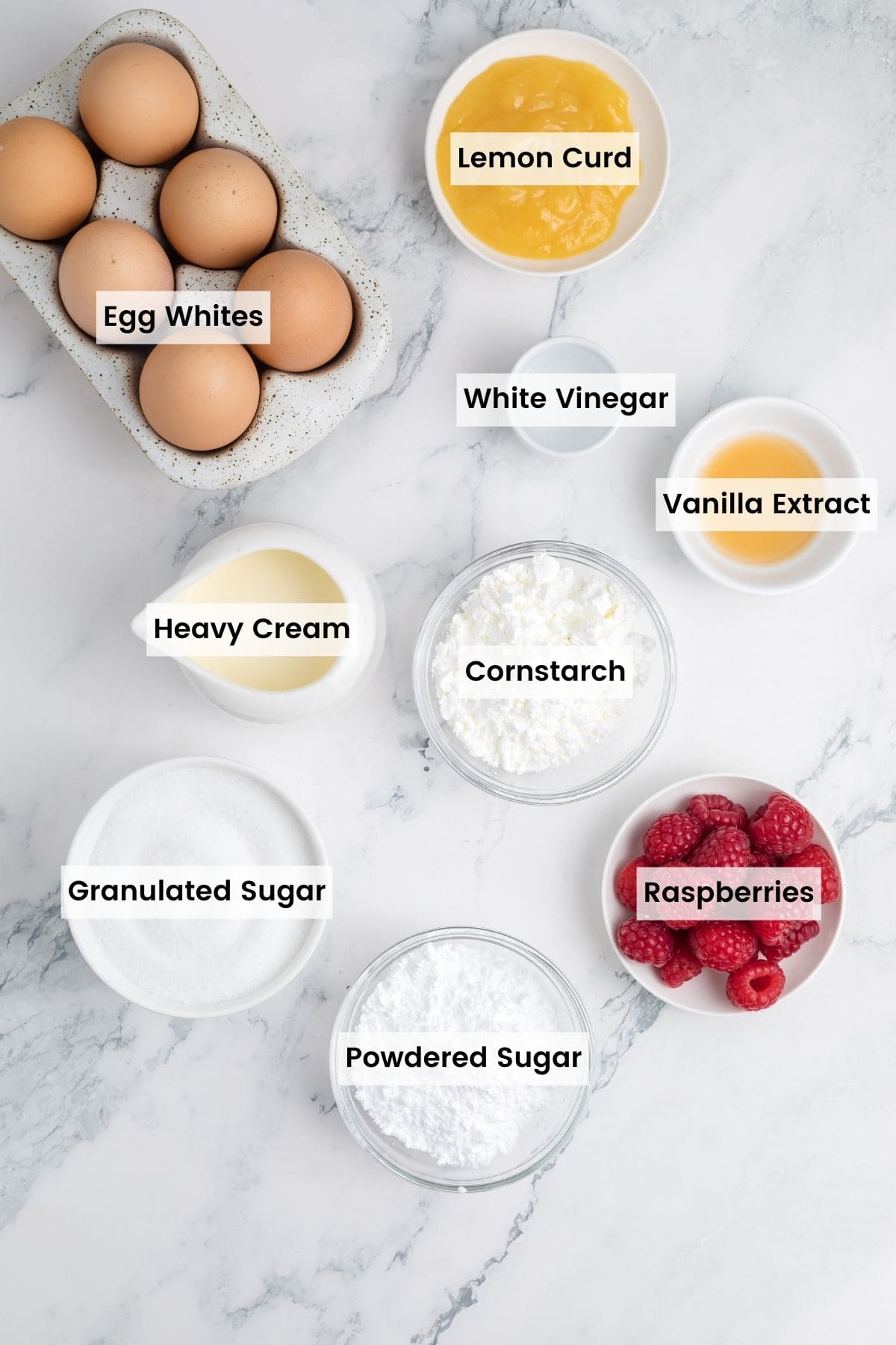 Ingredients for pavlova are text-labeled.