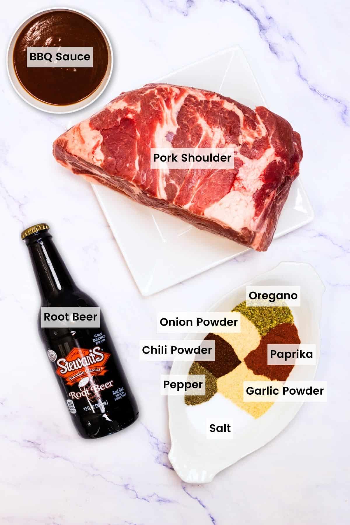 Ingredients for slow cooker pulled pork are text-labeled.