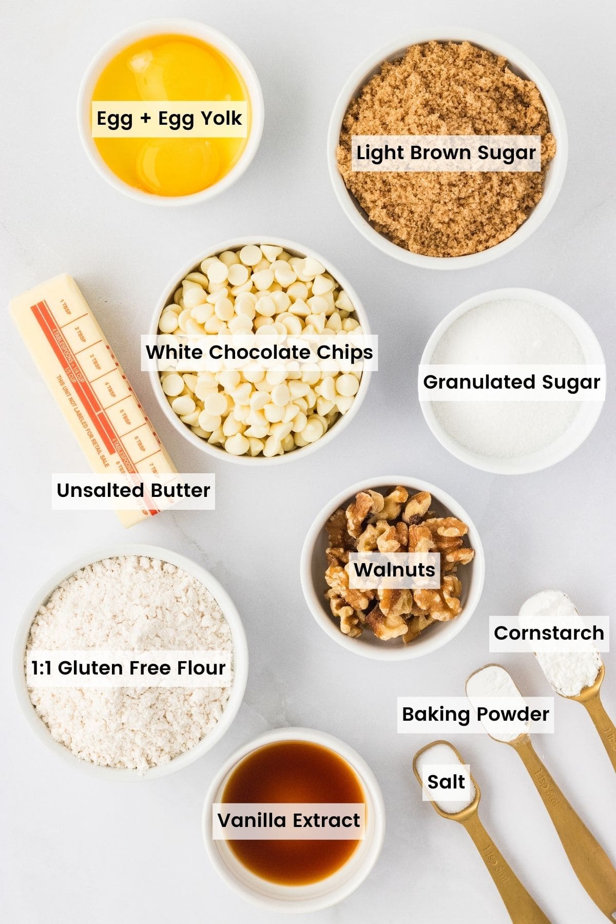 Ingredients for gluten free blondies are text-labeled.