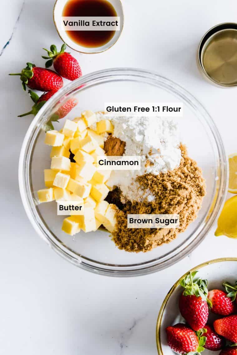 Ingredients to make a strawberry crumble streusel topping.
