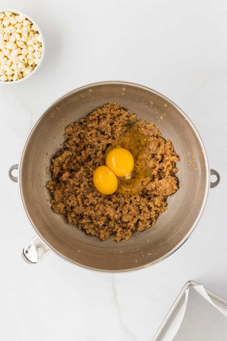 Egg is added to creamed butter and sugar.