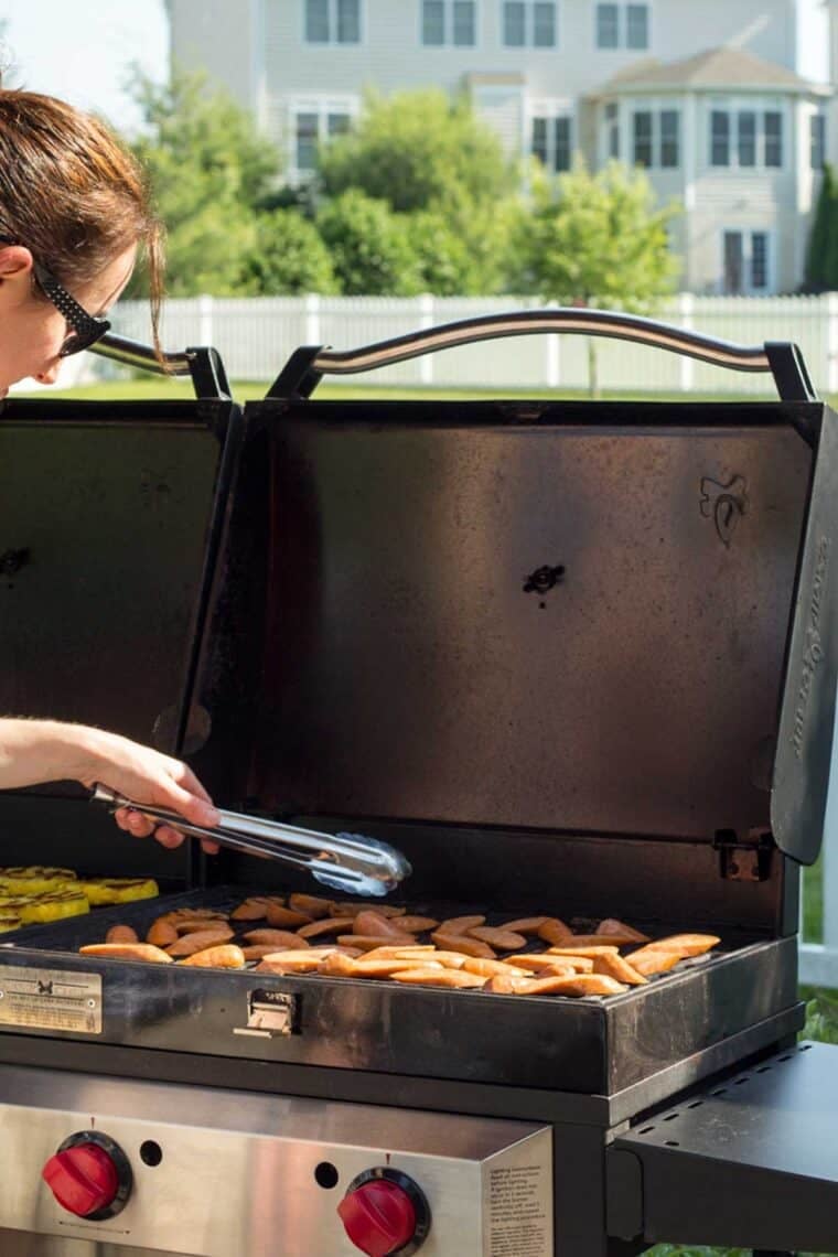 Grilling chicken sausage.