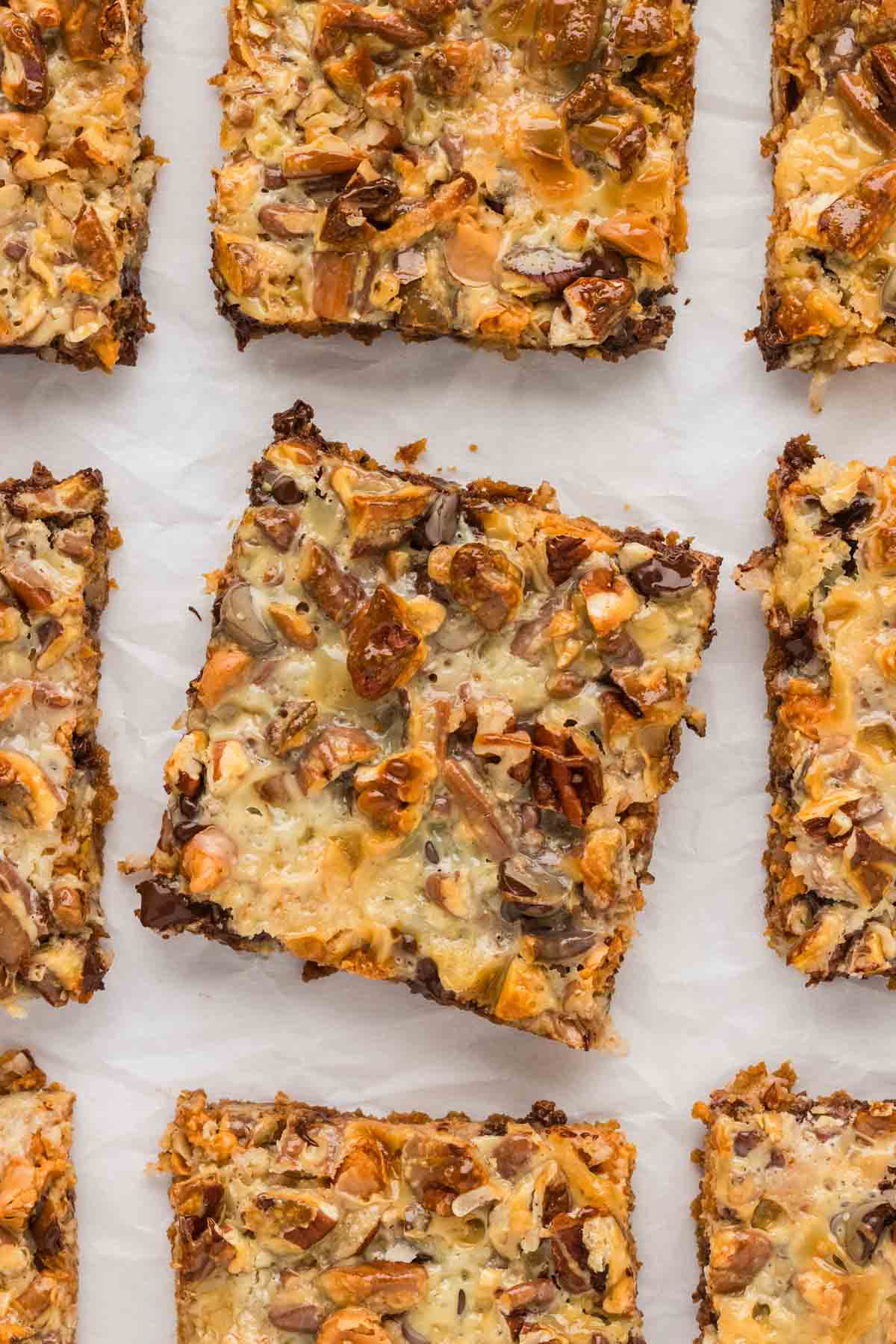Overhead image of gluten-free 7 layer bars.