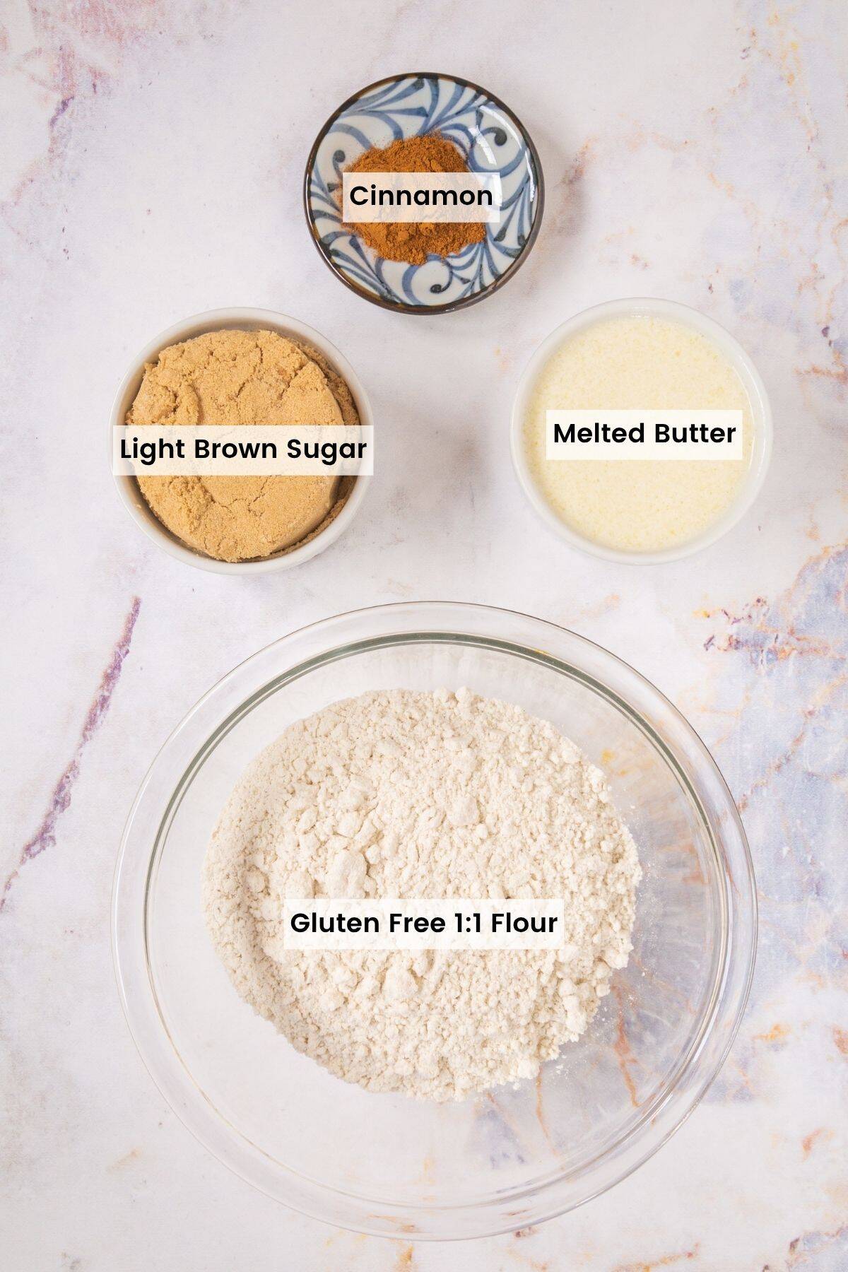 Ingredients for the crumb topping with text labels.