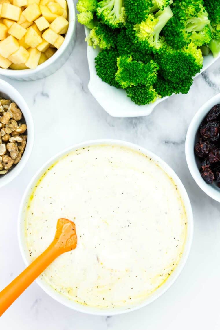 Creamy Greek yogurt dressing for broccoli apple salad.