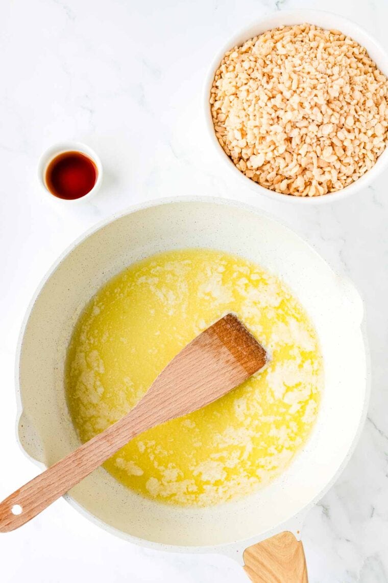 Melting butter in a Dutch oven.