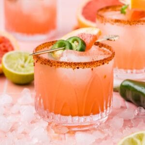 Featured image for spicy grapefruit margarita recipe.