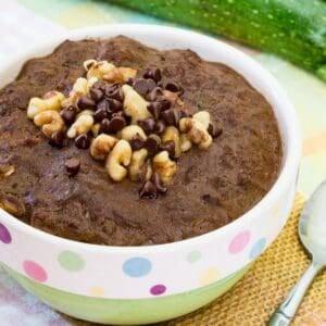 Chocolate zucchini oatmeal in a bowl.