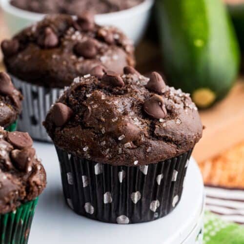 Featured image for gluten free chocolate zucchini muffins.