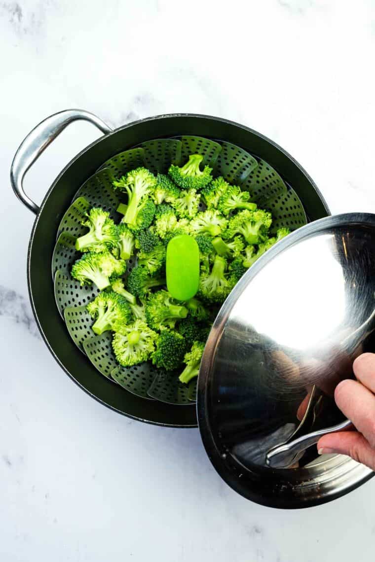 Steaming broccoli.