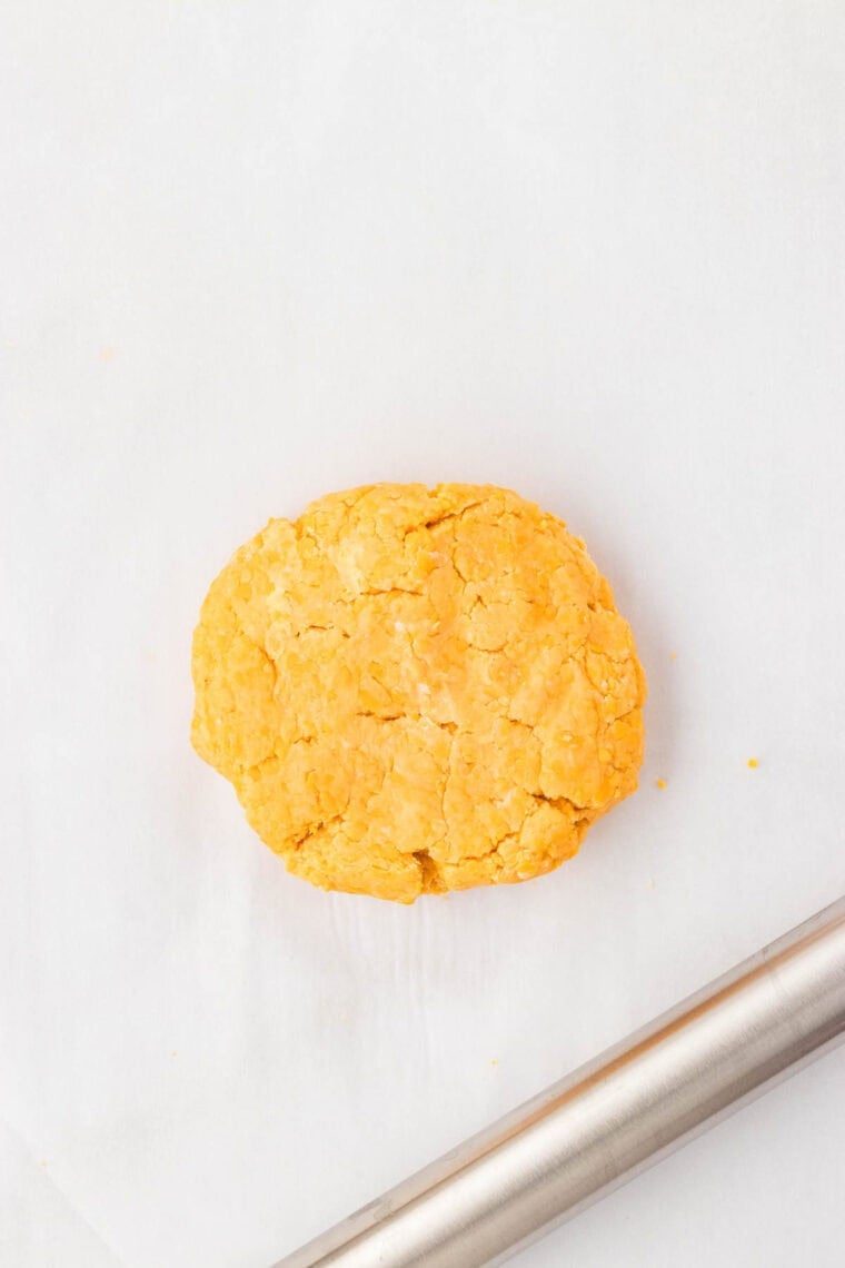 A ball of dough for cheddar crackers.