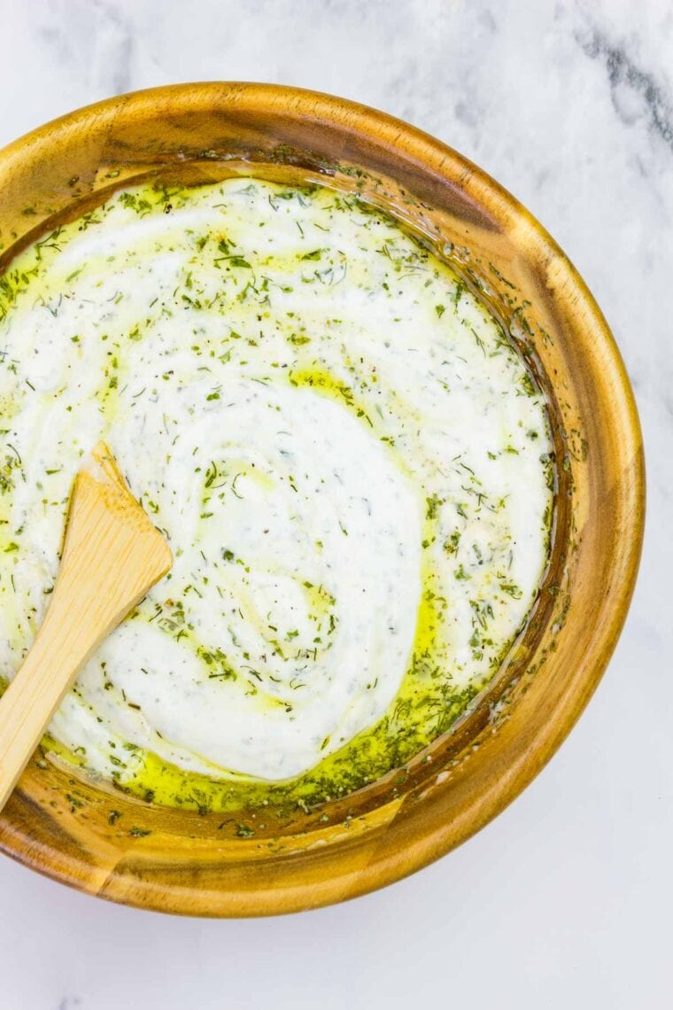 This Greek yogurt ranch dip is full of bold, herby flavors, perfect for scooping up with dippables or spreading it over a juicy burger. Greek yogurt ranch dip ready to chill and enjoy.