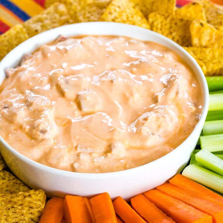 Featured image for bacon Buffalo blue cheese dip.