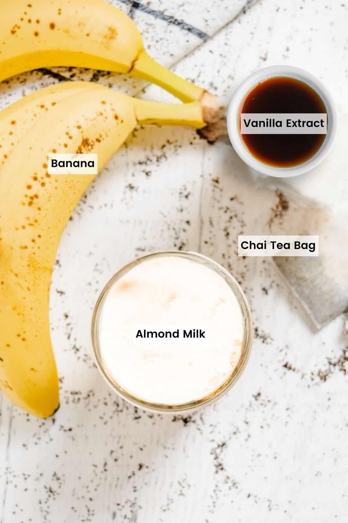 Labeled ingredients for chai smoothies.