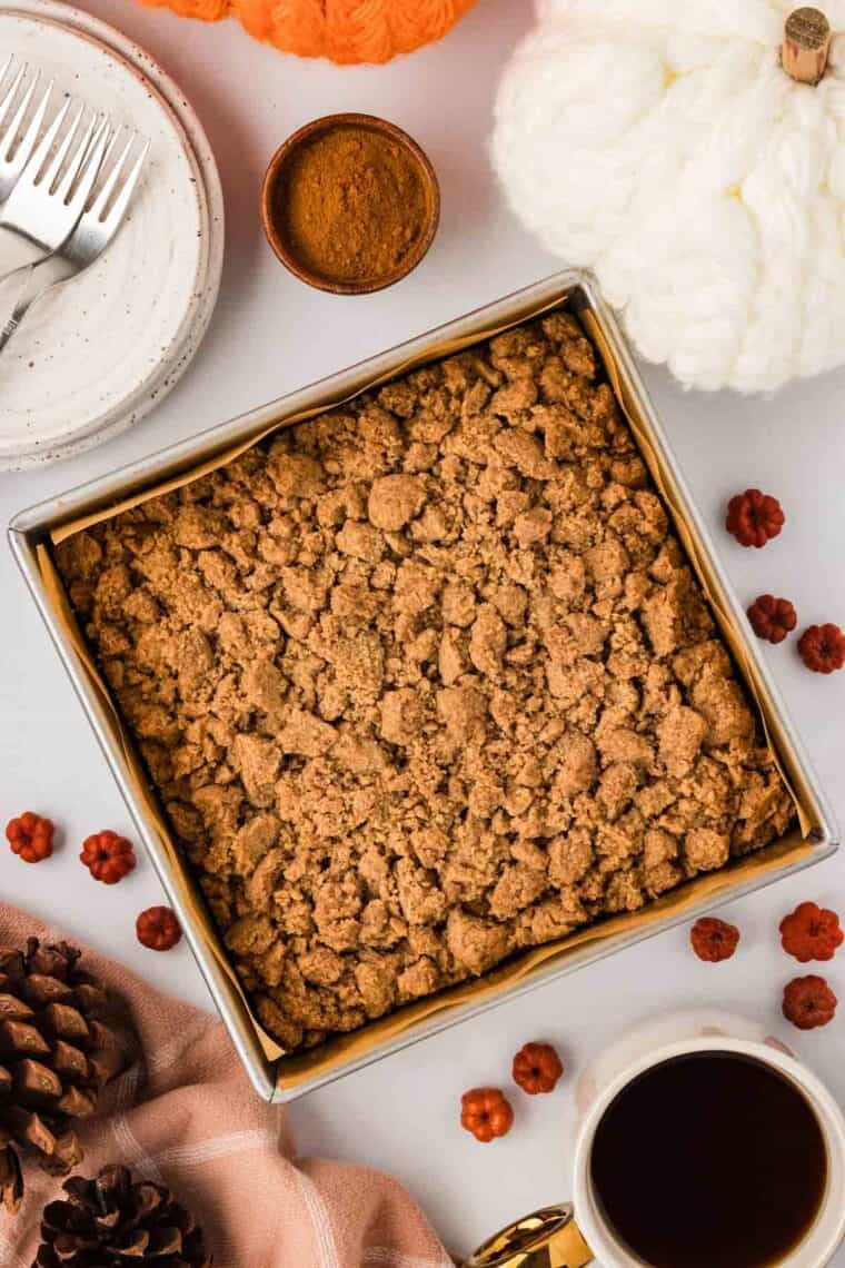 Pumpkin crumb cake ready to go in the oven.