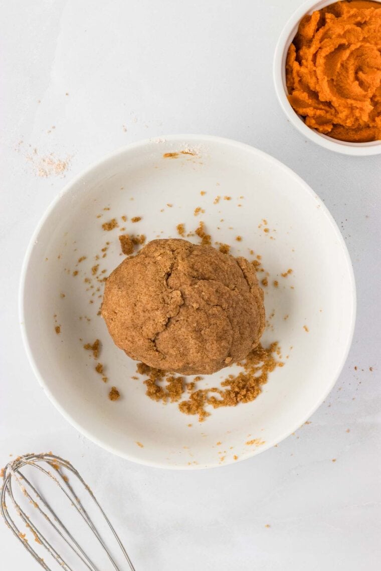 Buttery crumb topping for coffee cake pulled together into a ball.