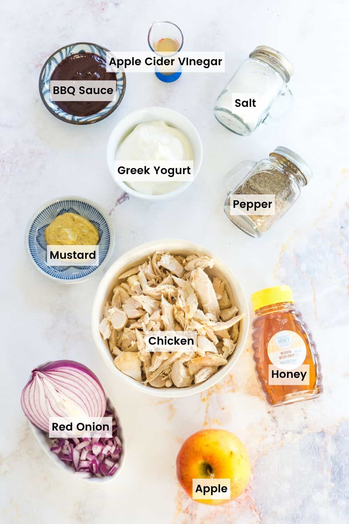 BBQ Chicken Salad ingredients with text labels.