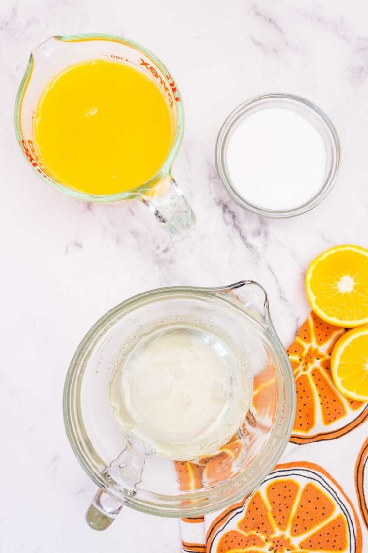 Gelatin dissolving in boiling water.