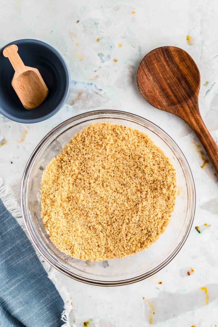 Seasoned breadcrumbs in a bowl.