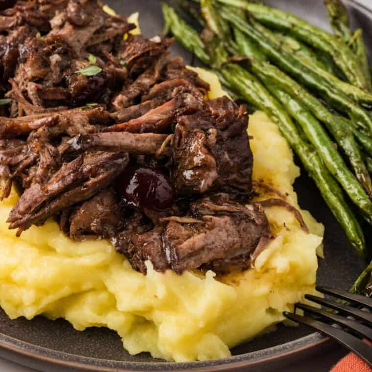 Featured image for slow cooker cranberry balsamic beef.