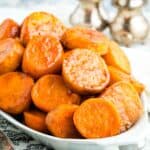 Candied sweet potatoes in a serving dish.