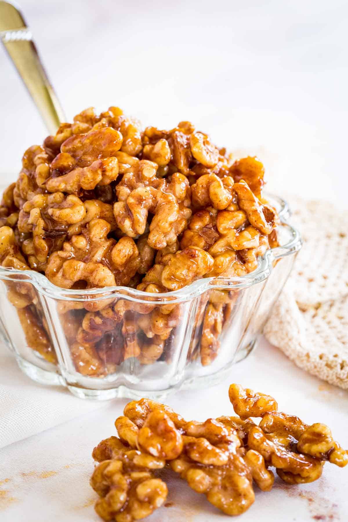 Honey walnuts in a bowl.