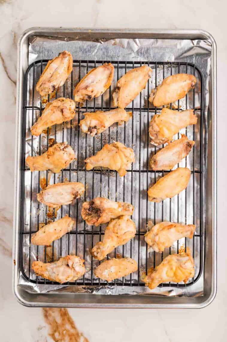 Baked wings on a wire rack