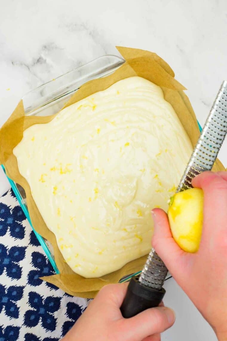 Grated lemon zest over lemon fudge