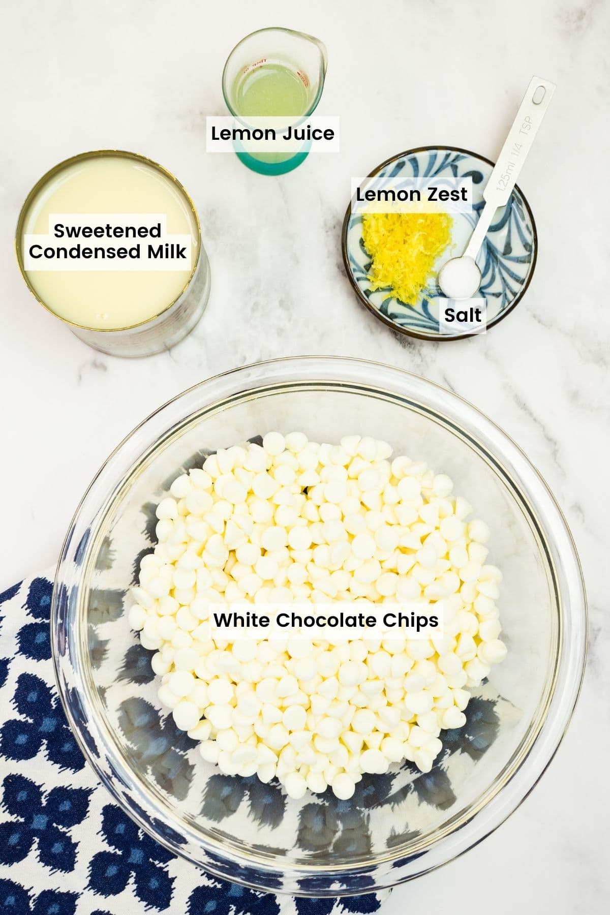 Labeled ingredients shot for lemon fudge