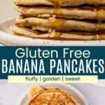 Pinterest graphic with photos of gluten free banana pancakes