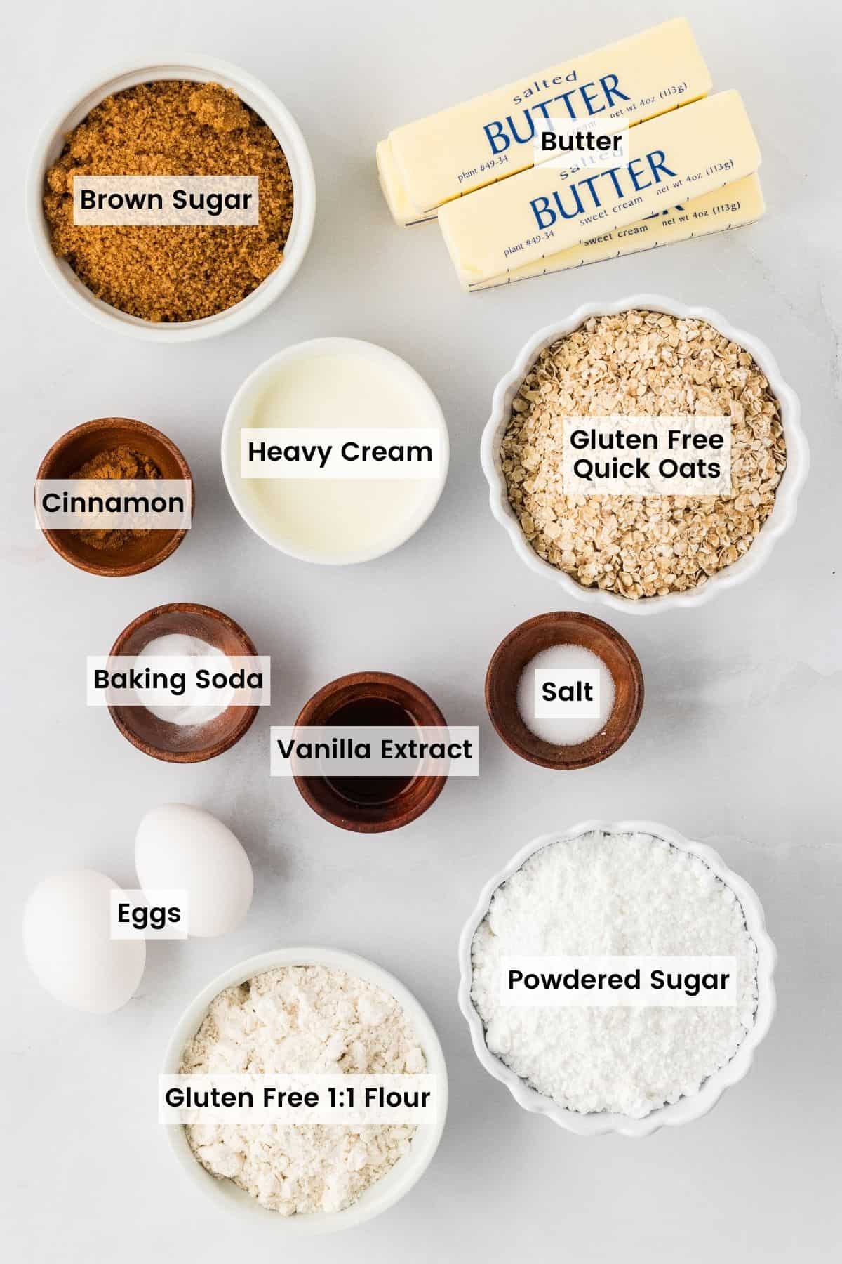 Overhead view of ingredients needed to make oatmeal cream pies
