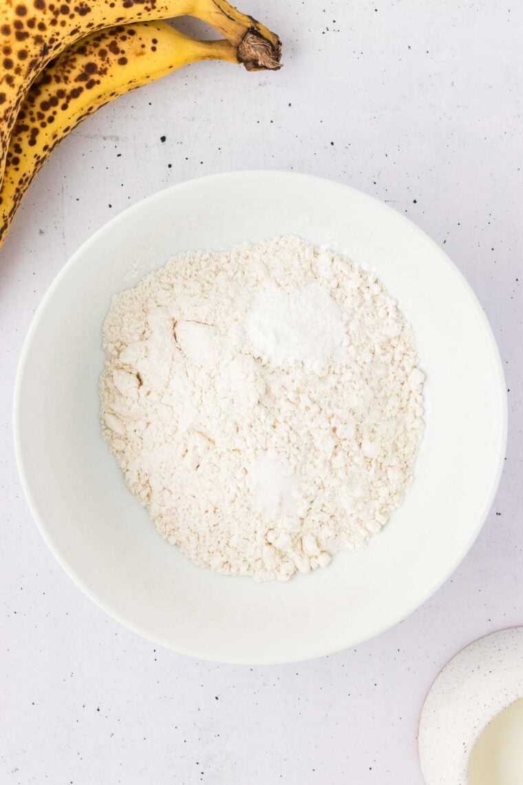 Gluten free flour, baking powder, and salt in a bowl