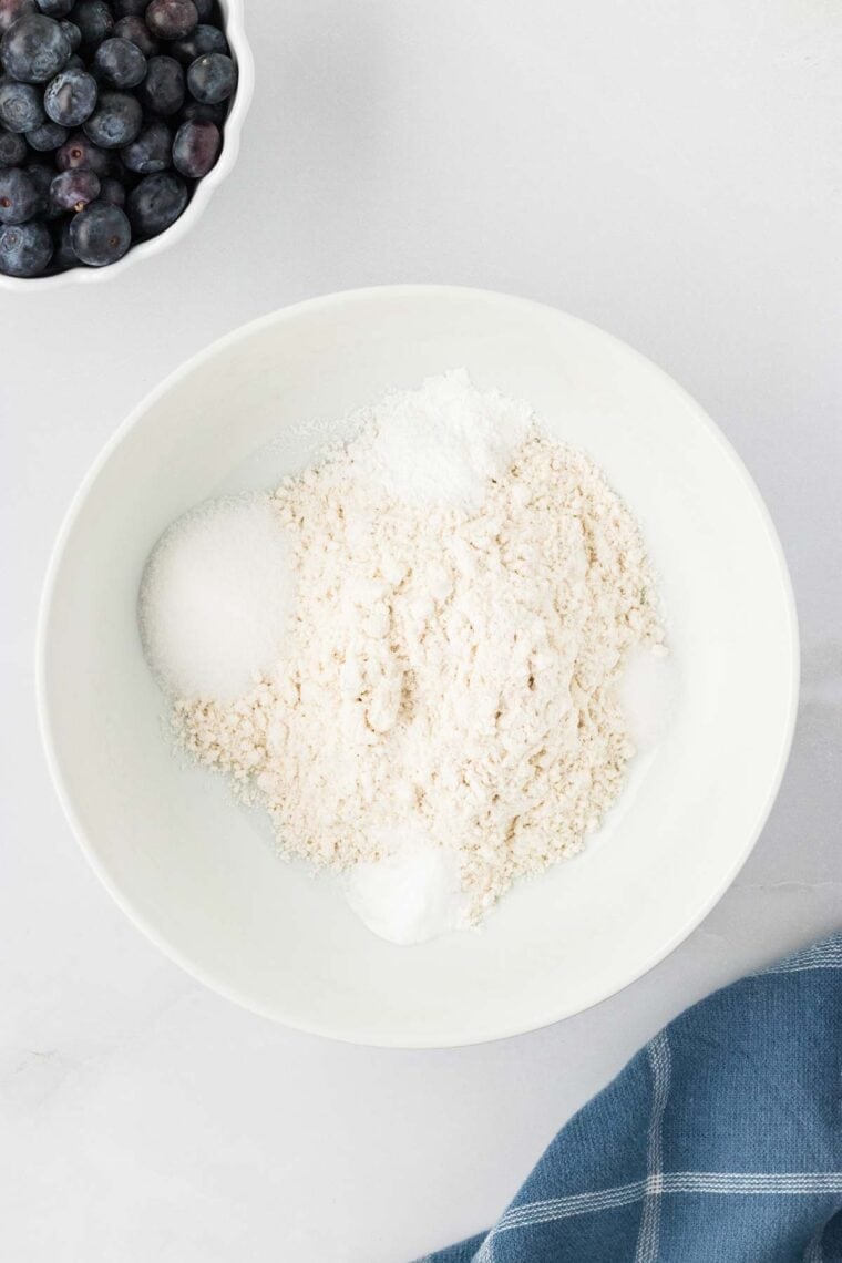 Dry pancake ingredients in a bowl