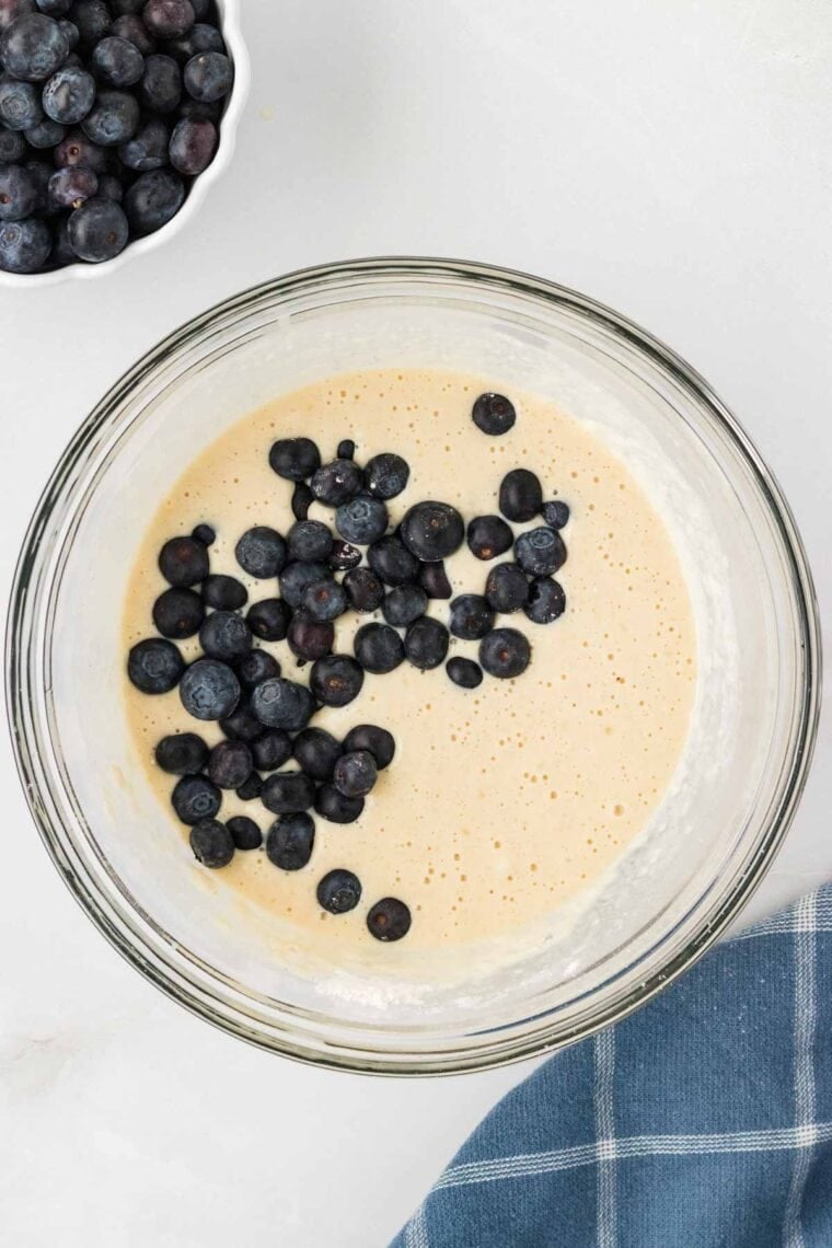 Blueberries added to pancake batter