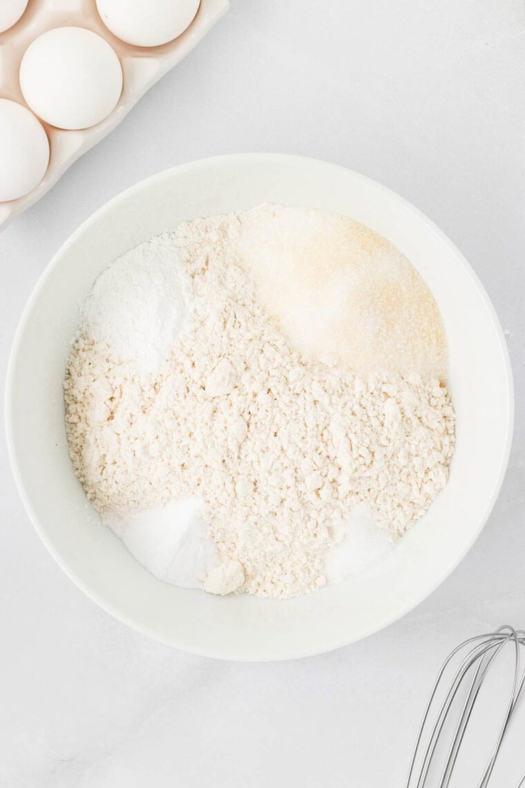 Dry waffle ingredients in a bowl